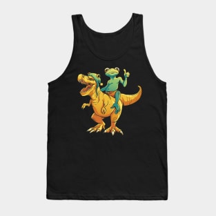 Awesome Funny Frog Riding T Rex Dinosaur Tank Top